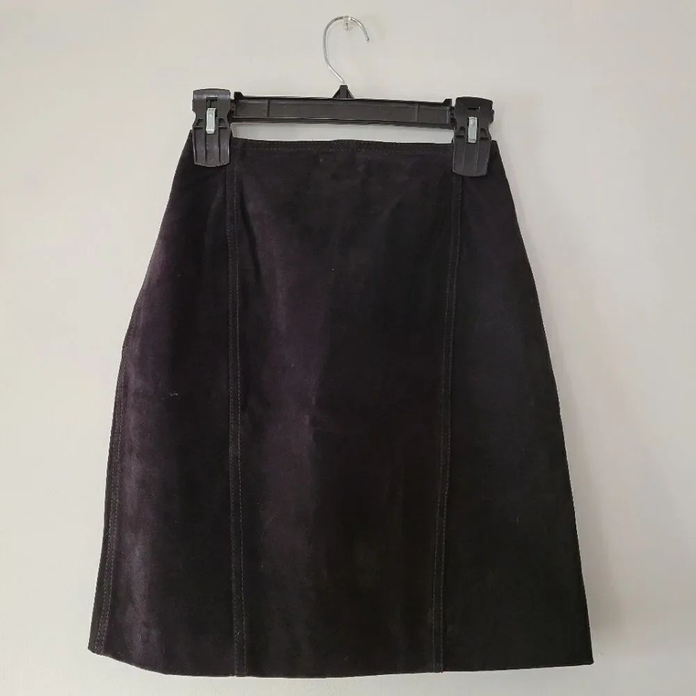 Vintage Split End Genuine Leather Elegant Black Mini A-Line Skirt 3/4